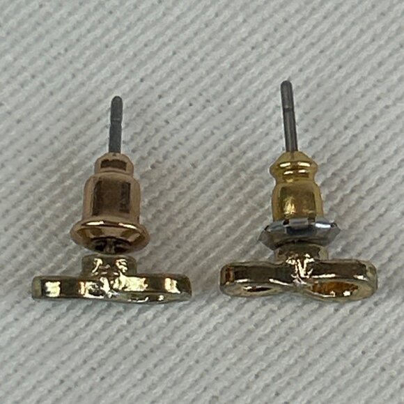 Gold Tone Infinity Symbol Stud Earrings Dainty - Picture 3 of 5